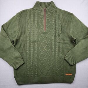 Joseph Abboud Sweater Mens 2XLT Green 1/4 Zip Mock Neck Cable Knit Pullover